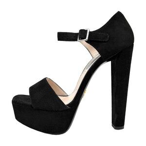 Prada Black Suede Platform Sandals‎ Chunky Heel Size 38.5 Made in Italy